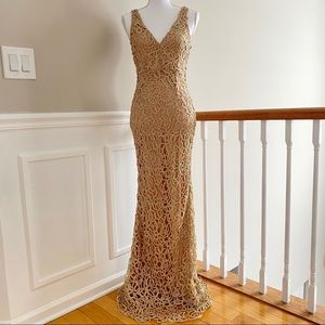 Champagne Gold Lace Cocktail Formal Long Dress